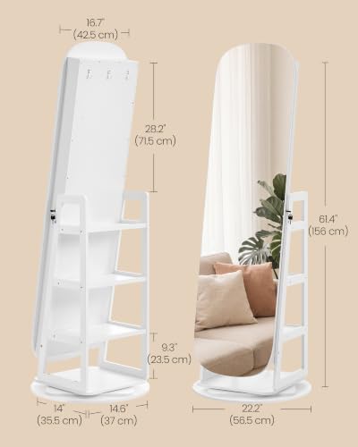 Image of SONGMICS HOME 360 Swivel Jewelry Cabinet Standing, Mirror with Storage