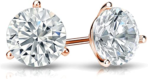 The Diamond Deal .05-.12 Carat Round Brilliant Solitaire Lab-Grown Diamond Matini Stud Earrings For Women Girls infants | 14k Yellow or White or Rose/Pink Gold 3-Prong Basket Setting With Push Backs2