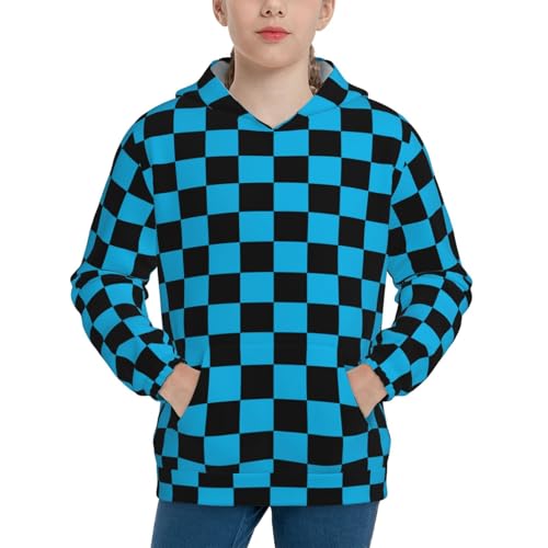 Purple White Checkered Chessboard Flag Hoodie Youth Hooded Sweatshirt 3D Digital Printed With Pockets Tops3
