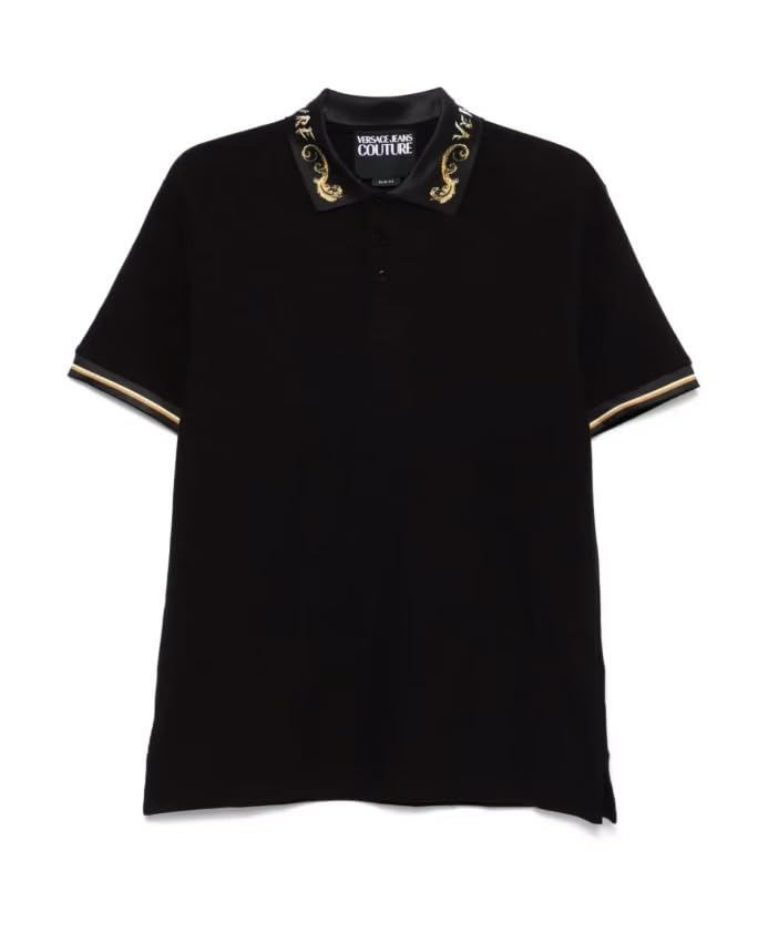 Versace Jeans Couture Black/Gold Mens Polo Shirt with Baroque Collar2