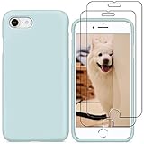 YiKaDa - Funda para iPhone SE 2020 / iPhone 8 / 7 + [2 Unidades] Cristal Templado Protector de Pantalla, Cáscara Suave de Silicona TPU Líquida Funda Forro de Microfibra Suave Cojín - Verde Claro