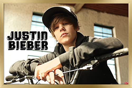 Justin Bieber Bike Wall Poster, 14.7" x 22.4", Gold Frame