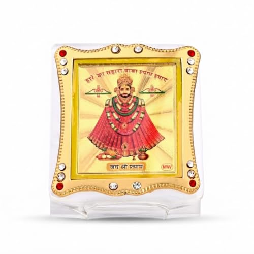 Image of Khatu Sham Car Dashboard | Showpiece Decor Frame, Car Idol, Table Decor Religious Frame for Pooja, Prayer and Gift Golden Foil (Plated)