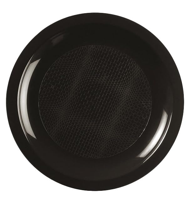 Monouso | 25 Platos Llanos Redondos de Plástico PP, Ø18.5cm, Negro, Reutilizables, Hasta 125 usos, Apto para Lavavajillas, Plástico Duro, Rígico, Reciclable, Ideal para Fiestas y Eventos.
