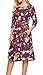 Womens Dresses 3/4 Sleeve Round Neck Floral Casual Swing Midi Dress with Pockets Rose Red M