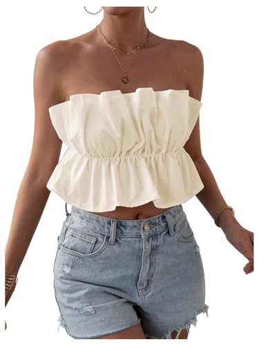 GORGLITTER Women's Strapless Bubble Tube Tops Ruffle Open Back Sleeveless