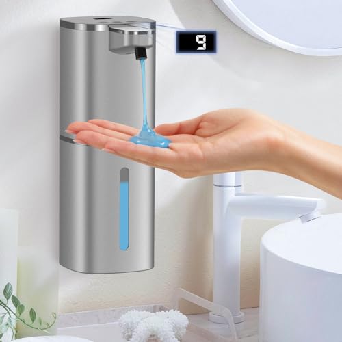 Automatic Liquid Soap Dispenser, 9 Adjustable Levels, 380ml/12.8oz, Touchless Hand Soap or Dish Soap Dispenser,IR Sensor & Display,Wall-Mount or Tabletop Use for Bathroom Kitchen