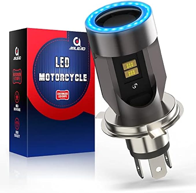 H4 LED Headlight Bulb Motorcycle w/Angle Eye Daytime Running Light 9003 Hi/Lo Beam 25W 3200LM Custom Chips High Bright 6000K Conversion Kit