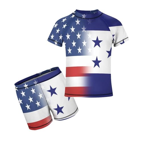 American and Honduras Map FlagChildren's Casual Swimsuit Set - Simple and Versatile7-9Y（120cm）