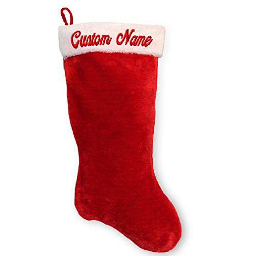 Fastasticdeals Christmas Stocking with Custom Personalized Name Embroidered Name - Quality Embroidery on Red Plush Stocking 16.5 in x 8 in
