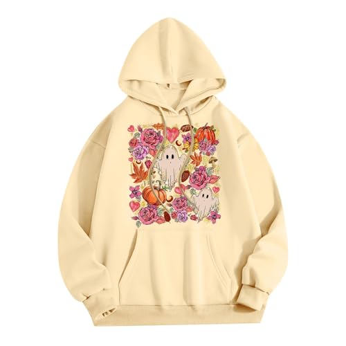 Halloween Hoodies for Women 2025 Fall Fashion Long Sleeve Cute Ghost Graphic Lightweight Hoodie with Pockets