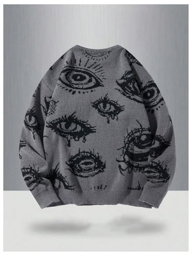 Men's Fall Goth Sweater Halloween Punk Grunge Sweater Eye Graphic Unisex Long Sleeve Knit Pullover Streetwear2