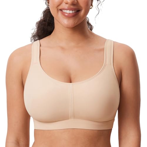 AISILIN Women's Wireless Plus Size Bra Comfort Full Coverage Lightly Lined No Underwire Smooth Scoop Neck Beige 44C