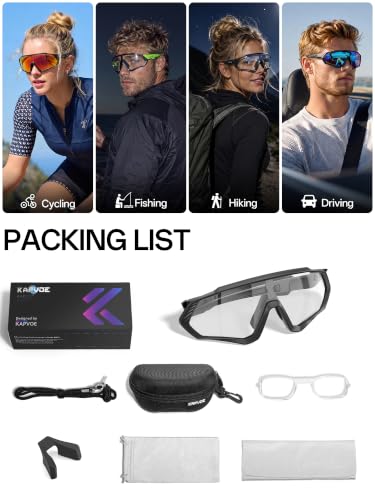 Image of KAPVOE Photochromic Cycling Glasses Men Women Mountain Bike Sunglasses Clear MTB Bicycle Riding - Pack of 1