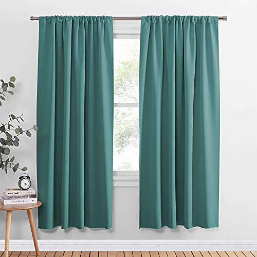 PONY DANCE Blackout Curtain Panels - 42 x 72 inches Long Sea Teal Window Drapes Light Block Room Darkening Draperies Thermal Insulated Energy Saving for Home Modern Style, 2 PCs