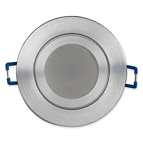 Foco LED empotrable, IP44, plateado, pulido fino, redondo, 7 W, blanco neutro, MR16, 12 V, foco empotrable plano para baño, exterior como lámpara de techo y foco de techo, 57 mm