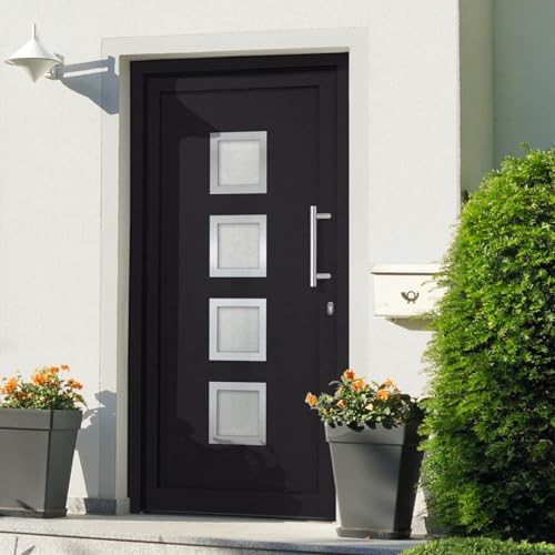 Gecheer Porte d'entrée Alu 98x190cm Sécurisée avec Verrou 5 Points & Isolation Thermique - Anthracite/Blanc Modèle YJX1009ZJ-279194FR