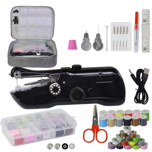 Handheld Sewing Machine with Storage & 42-Piece Sewing Kit, Portable Mini Sewing Machine for Beginner, Electric Switch, 2 Speed Modes, Easy to Operate, Hand Stitching Machine for DIY Fabrics Clothes