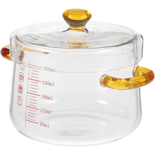 HOMSFOU Olla de Vidrio para Cocinar con Doble Asa, 300 Ml, Vidrio de Borosilicato Transparente, Resistente al Calor, para Estofados, Sopas y Leche, Utensilios de Cocina para Hogar