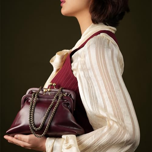 Image of Theater Francesca Vintage Kisslock Clutch Bag for Women Elegant Chain Shoulder Handbag with Structured Frame