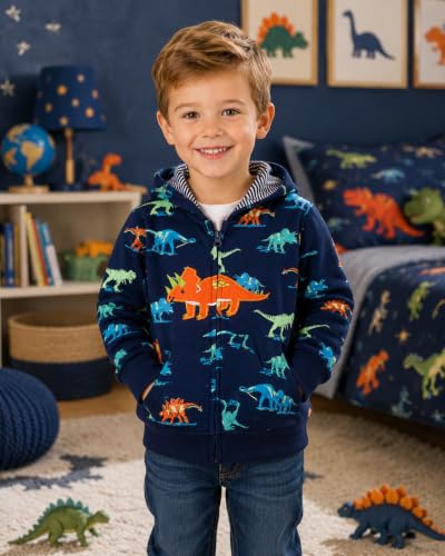 Image of Popshion Boys Toddler Cartoon Dinosaur Hoodies Jacket Cool Long Sleeve Zipper Hooded Sport Sweatshirt Coat for Kids 1-7 Years