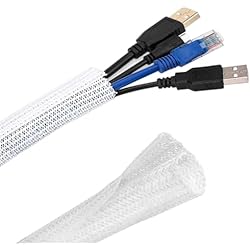Lamparas Ventilador Blancas YZZAOO Organizador Cables, 3M Cubre Cables Expandible, Auto-Cierre Ocultar Funda de Cable Tejida, Organizador de Cables Mesa a Prueba de Polvo para Office y PC Escritorio, Blanco