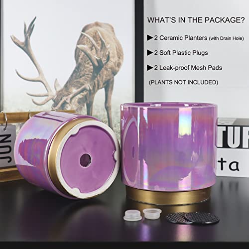 Yqslysf Ceramic Planter For Plants With Drainage Hole, 6.0 Inch+5.0 Inch Flower Pot, Rainbow Purple Glazed, Indoor-Outdoor Large Round Succulent Orchid Pots Set #TOP3