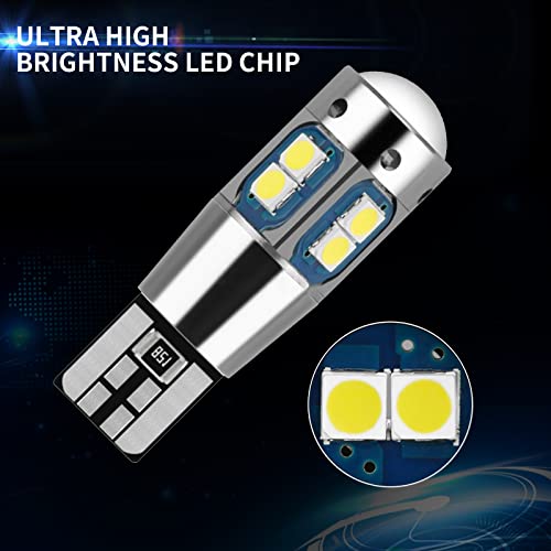 Cueclue Pack-4 T10 Car Led Bulbs, 3030 10Smd Chip Super Bright Dome Lights Bulbs, W5W 12V 6500K Error Free Decoding Bulb For Car Roof Reading License Plate Lights (White) #TOP2