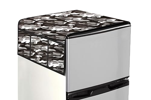 Image of The Furnishing Tree Fridge Top Cover Compatible for Samsung RR23C2F35DX /HL, 215 LTR WxL 71x109 in CM Camouflage Pattern Grey