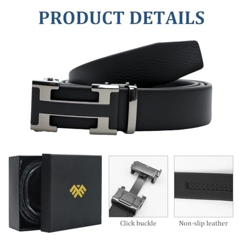 Image of GUSTAVE 130cm PU Leather Belt for Men, Large Size Auto Lock Zinc Alloy Buckle, Business & Casual Fashion, Adjustable, No Holes, Father's Day & Birthday Gift, Black, 3.5cm Wide, Durable for Office