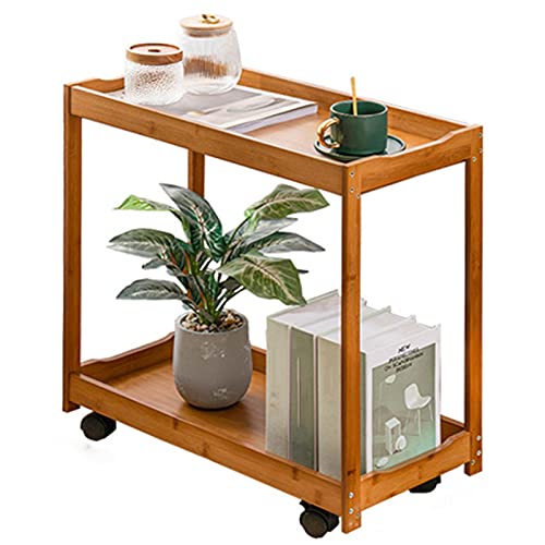 Mesa Camarera Carro de Servicio, Carro Almacenamiento Madera Refuerzo Borde Rueda Universal con Freno 360 ​​°, Rack Almacenamiento 2 Niveles Teniendo 50KG El Lado del Sofá