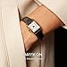 Miykon Gold Vintage Watches for Women - Small Dainty Tank, Square Womens Watch with Black Genuine Leather Strap - Second Hand, Japanese Quartz, Waterproof to 100ft