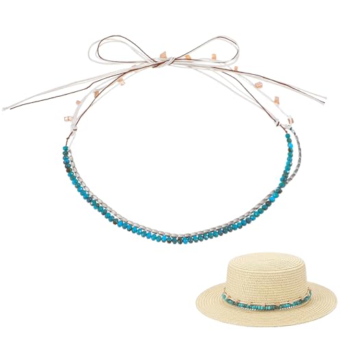 Kynigo Adjustable Cowboy Hat Band for Women Men Turquoise Cowboy Beaded Bands Cowgirl Rope Belt Turquoise Hand Made Replaceable Beaded Belt for Panama Fedora