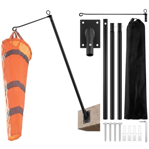 Otoolling 4ft Windsock Pole 3-Section Heavy Duty Flagpole with Detachable Swiveling Arm Metal Ground Mount with Screws Storage Bag Included Swivel Hang-it Pole for Outdoor Garden Fabric Decor