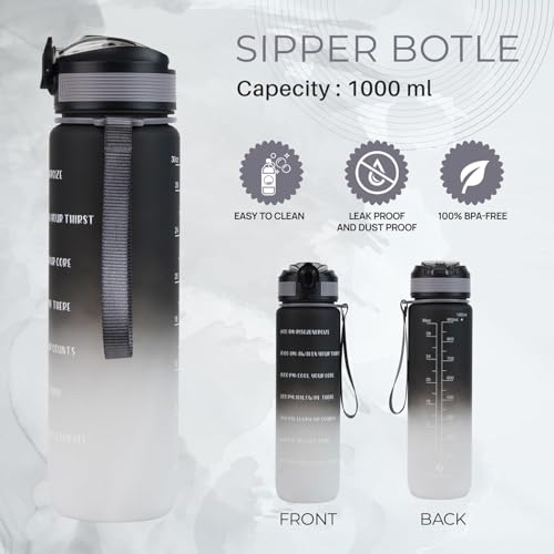 Image of SKYTONE Water Bottle 1 Litre with Motivational Time Marker For Adults, Non-Toxic Water bottle for office, Water botle for gym, Running Sports Water Bottles