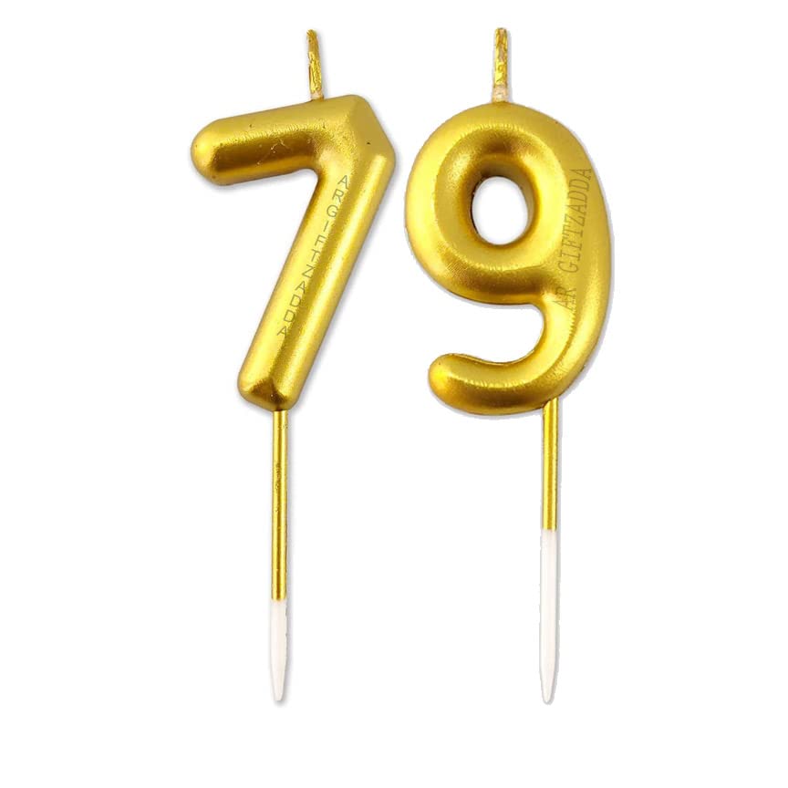 Image of AR Giftzadda 79 Number Cake Topper Golden Chrome Candle for 79th Birthday /Anniversary Party Celebrations Pack of 1 (79 Number Gold Chrome Candle)