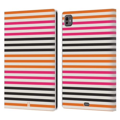E Collezione A Strisce 2 Custodia Portafoglio Compatibile con Apple iPad PRO 11 M4 2024 arancione rosa pelle