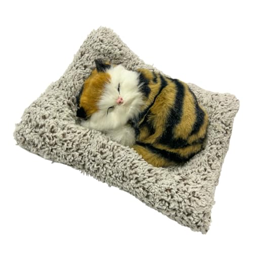 Image of FunBlast Cute Sleeping Cat Plush Toy with Meow Sound, Gift for Kids, Toy Accessories for Car Dashboard (Brown+Black)
