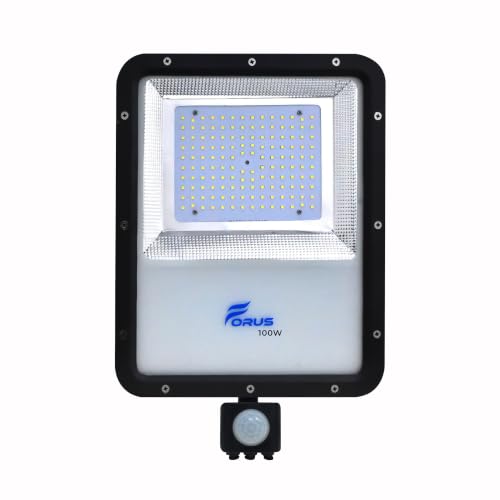 Image of Forus 100W LED Flood Light Daylight White with Motion Sensor Auto On Off Day Night Mode Waterproof Outdoor Security Light for Garden Parking Garage Factory Shop High Bright Floodlight 4Yr Warranty-1Pc