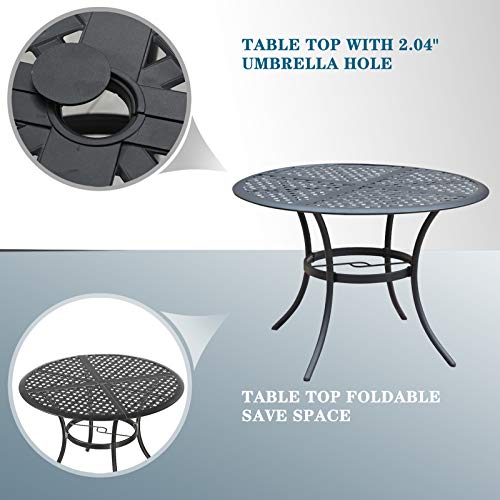 Festival Depot 5 Piece Patio Dining Set Metal Chairs With Seat Cushions And Round Iron Table With Umbrella Hole All Weather Outdoor Furniture For Bistro Deck Garden (Blue) #TOP3