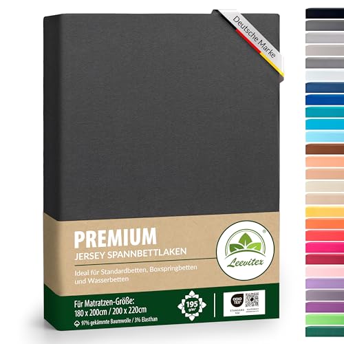 Premium Spannbettlaken, extra schwer und dick, 97{3c961511170aae36f807c17f11748f6c5d0800b07d62cbdb1a6917cdf417ce6d} Mako-Jersey-Baumwolle und 3{3c961511170aae36f807c17f11748f6c5d0800b07d62cbdb1a6917cdf417ce6d} Elasthan, auch Boxspringbett geeignet, 180 x 200-200 x 220 cm, Anthrazit