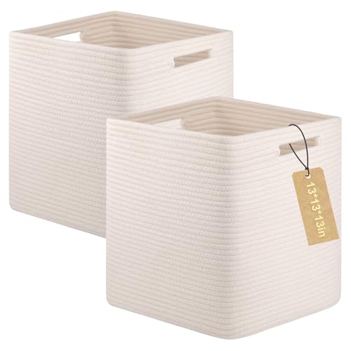 Image of OIAHOMY Storage Cubes, 13 Inch Cube Storage Organizer, Collapsible Storage Bins, Baskets for Organizing, Storage Bins for Shelves-White, 2-PACK