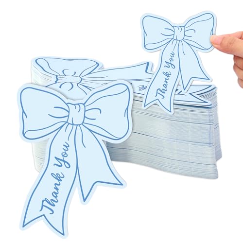 Cartes de remerciement avec nœud bleu Whaline pour table de mariage et fête