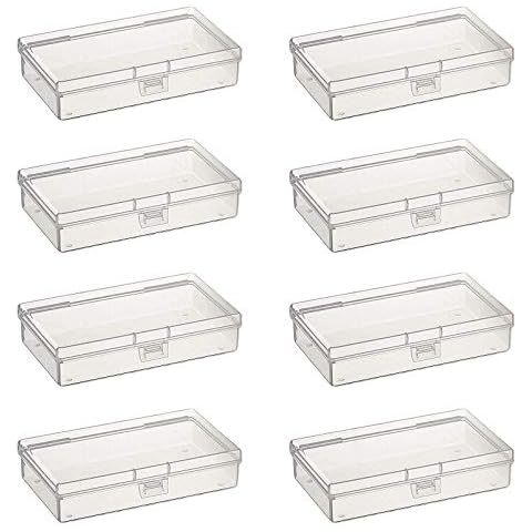 Goodma 8 Pieces Rectangular Empty Mini Clear Plastic Organizer Storage Box Containers with Hinged Lids for Small Items and Other Craft Projects (135 x 80 x 30 mm) Cover