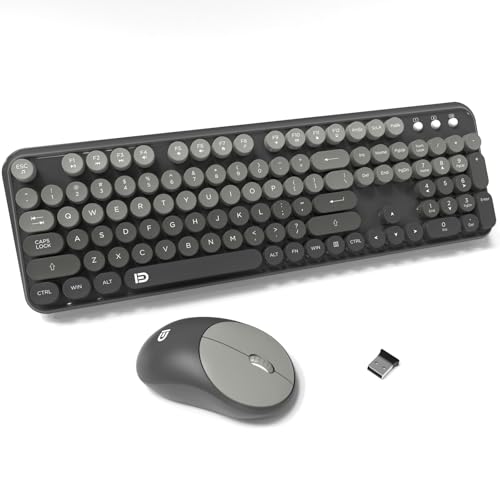 Image of FD Wireless Keyboard and Mouse Combo - 2.4G Full-Sized Cute Colorful Mouse and Keyboard with 104 Round Keys Retro Typewriter Keyboards for Laptop /Windows /PC - Grey Gradient