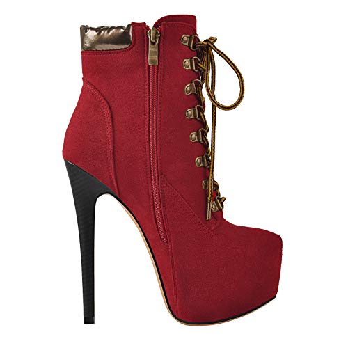 Richealnana Women's Platform Lace Up Stiletto Heel Ankle Boots3