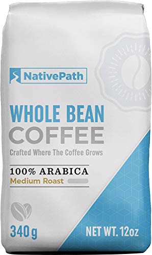 NativePath Native Whole Bean Coffee - Organic 100 Arabica Medium Roast Coffee Beans - 340 g - Kosher - Hand-Harvested and Sun-Dried - Works with Any Brewer - Ethically Sourced - Fair Trade - Kosher