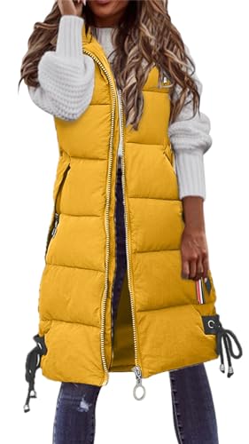 Womens Winter Puffer Vest Coat Sleeveless Hooded Jackets Long Zip Up Down Coats Thicken Jacket Parka with Pockets