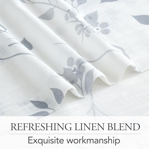Image of Beauoop Floral Polyester Curtains 96 Inches Long 2 Panels for Living Room Bedroom Grey Farmhouse Flower Patterned Light Filtering Textured Grommet Top Window Treatments Drapes, 50x96 2 Set | Farmhouse Flower Patterned Light Filtering Drapes for Bedroom 96 Inch Long Textured Privacy Voile Window Treatment Grommet