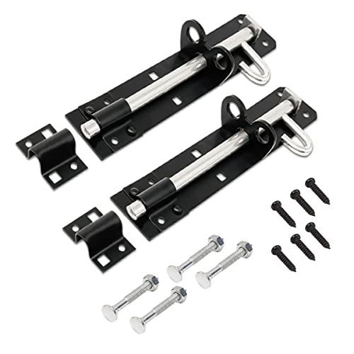 2PCS 8” Black Brenton Bolt, Powder Coated Heavy Duty Steel Door Bolt, Surface Mounted with Fixings